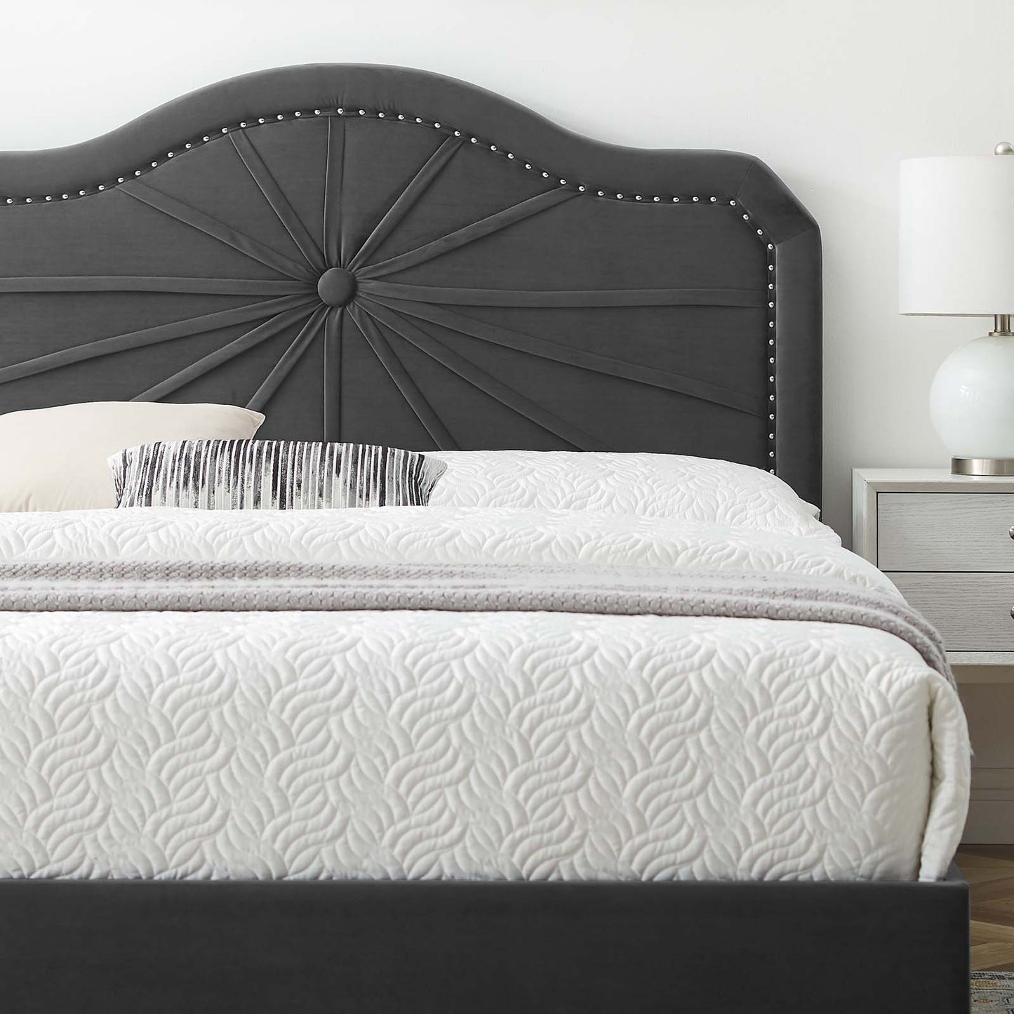 Portia Performance Velvet Twin Platform Bed, Velvet, Dark Grey Gray, 23473