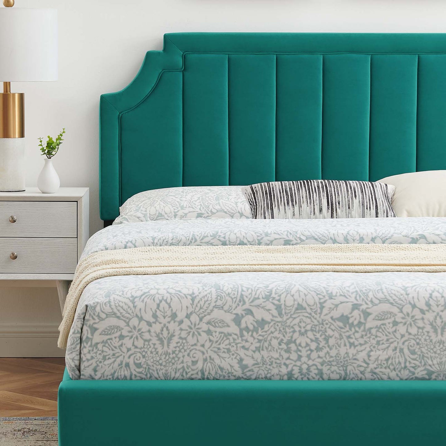 Sienna Performance Velvet Twin Platform Bed, Velvet, Teal Blue, 23495