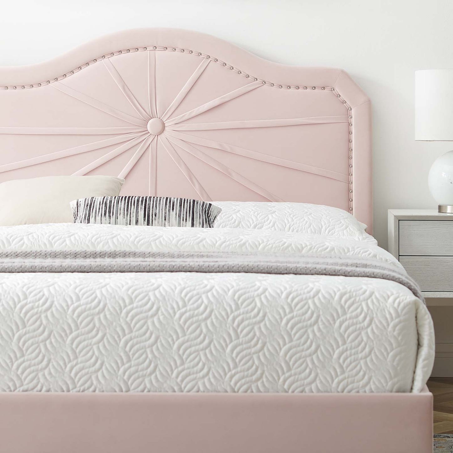Portia Performance Velvet Full Platform Bed, Velvet, Pink, 23526