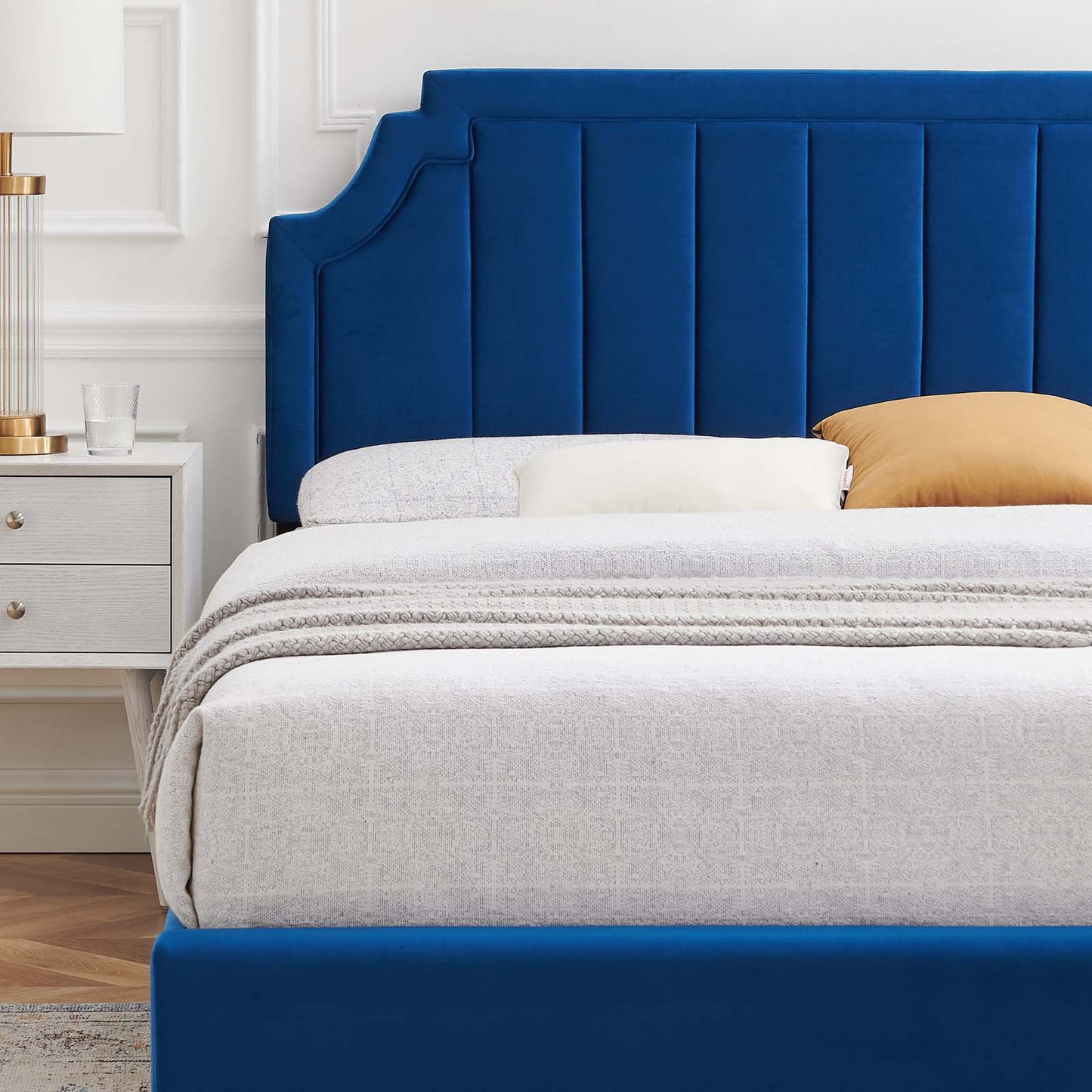 Sienna Performance Velvet Full Platform Bed, Velvet, Blue Navy, 23533