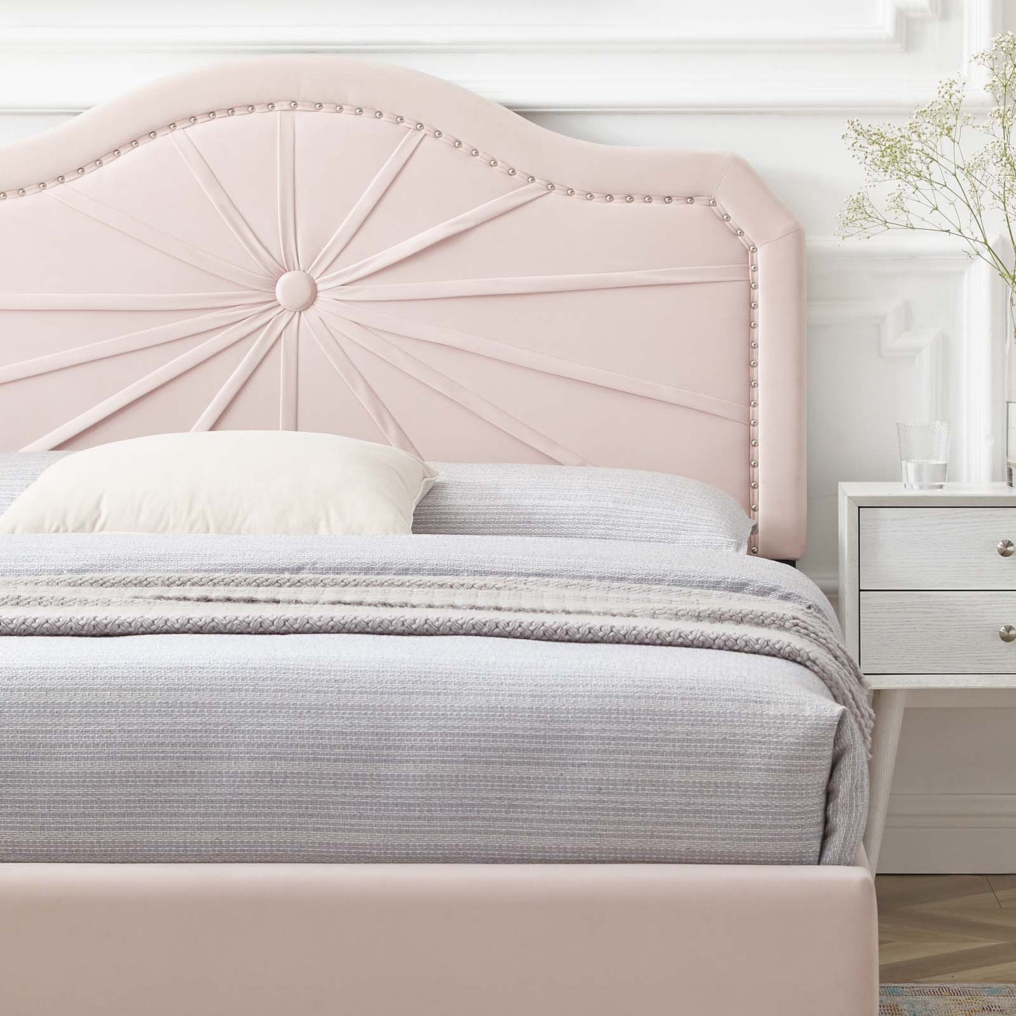 Portia Performance Velvet King Platform Bed, Velvet, Pink, 23566
