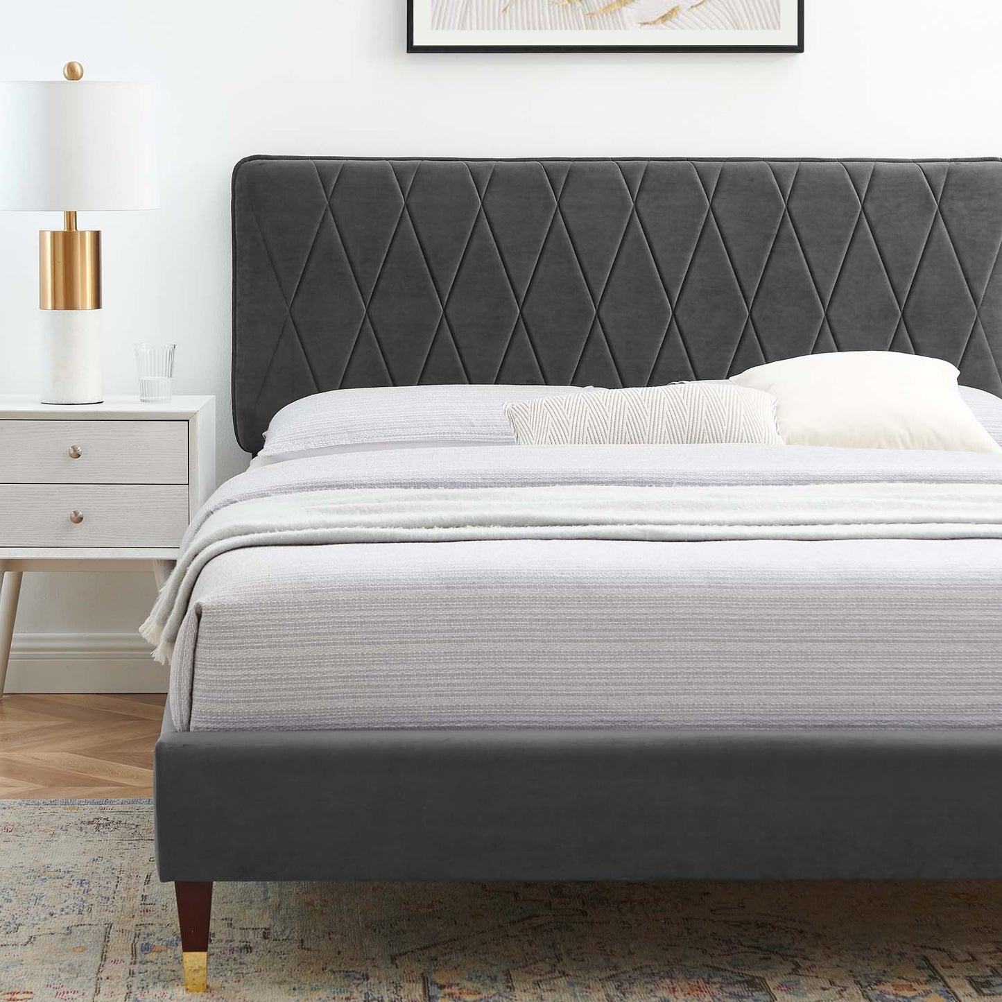 Phillipa Performance Velvet Full Platform Bed, Velvet, Dark Grey Gray, 22946