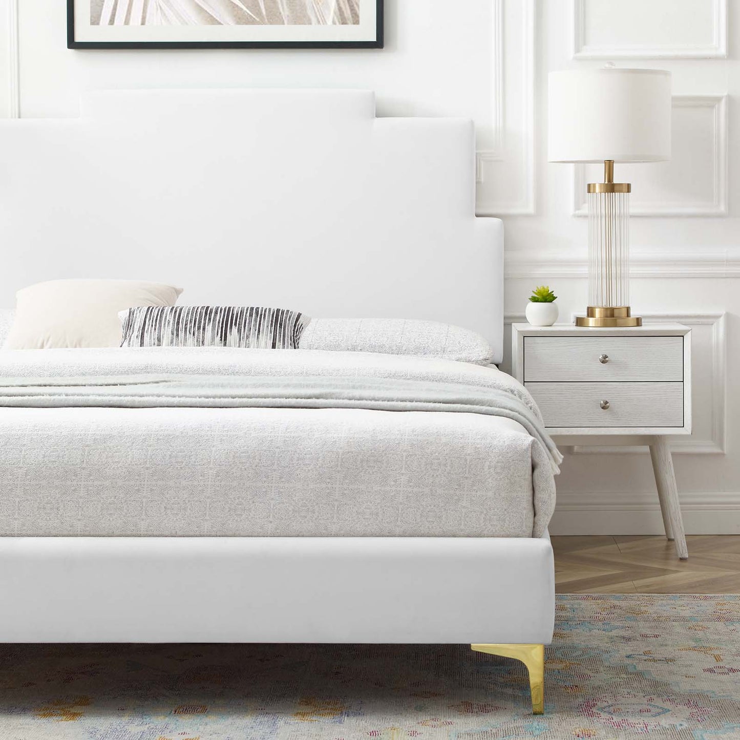 Lindsey Performance Velvet King Platform Bed, Velvet, White, 22969
