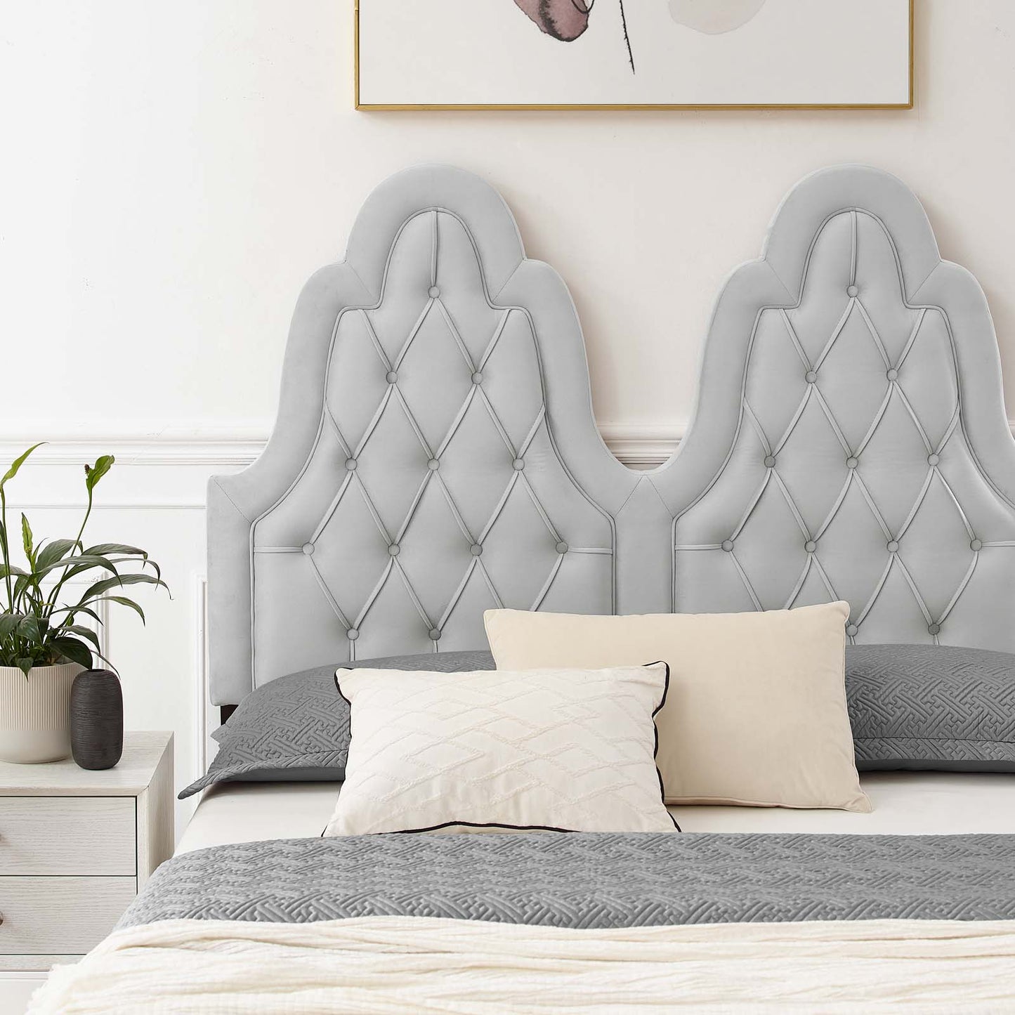 Alexandria Tufted Performance Velvet Full Platform Bed, Velvet, Light Grey Gray, 23036