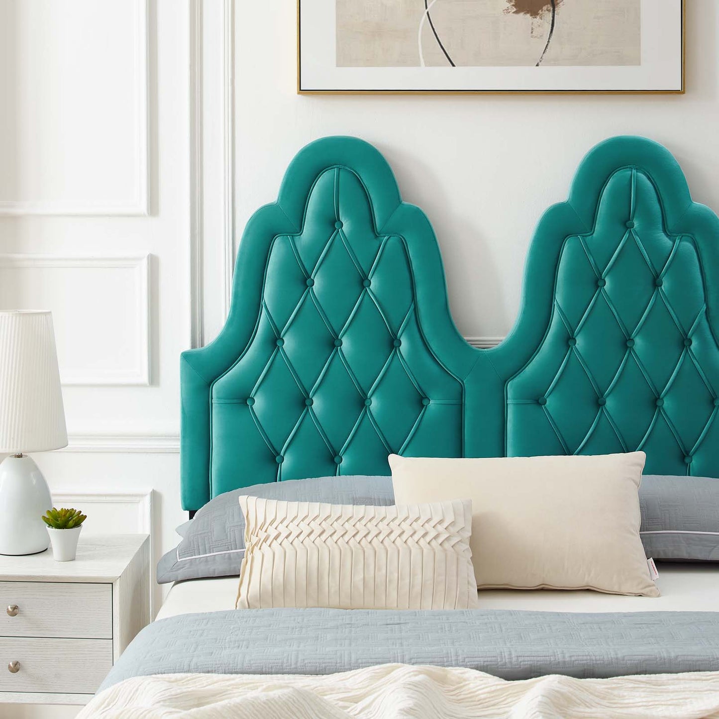 Alexandria Tufted Performance Velvet Full Platform Bed, Velvet, Teal Blue, 23056