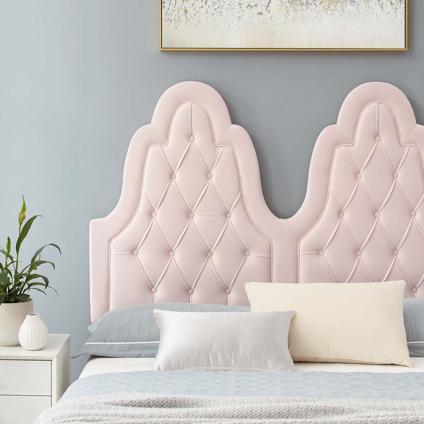 Alexandria Tufted Performance Velvet King Platform Bed, Velvet, Pink, 23071