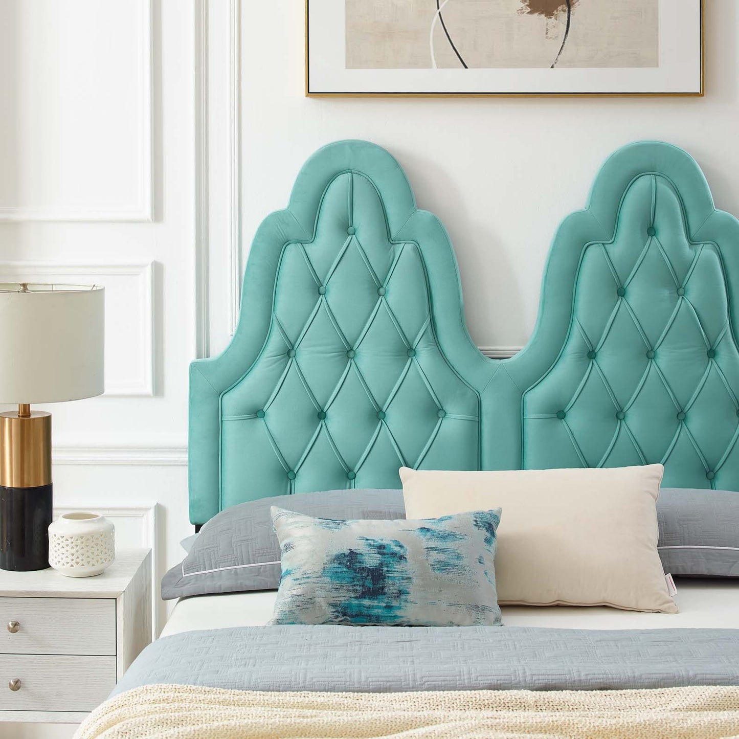 Alexandria Tufted Performance Velvet King Platform Bed, Velvet, Blue, 23077
