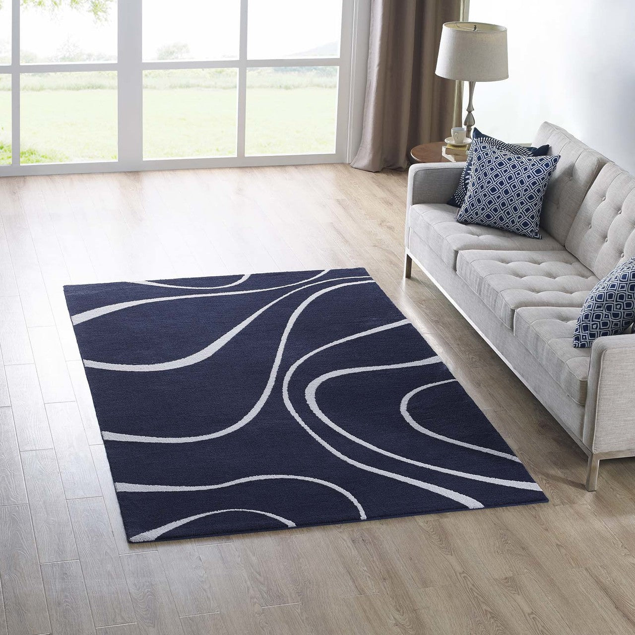 Therese Abstract Swirl 5x8 Area Rug, Fabric, Multi Navy Blue 14728