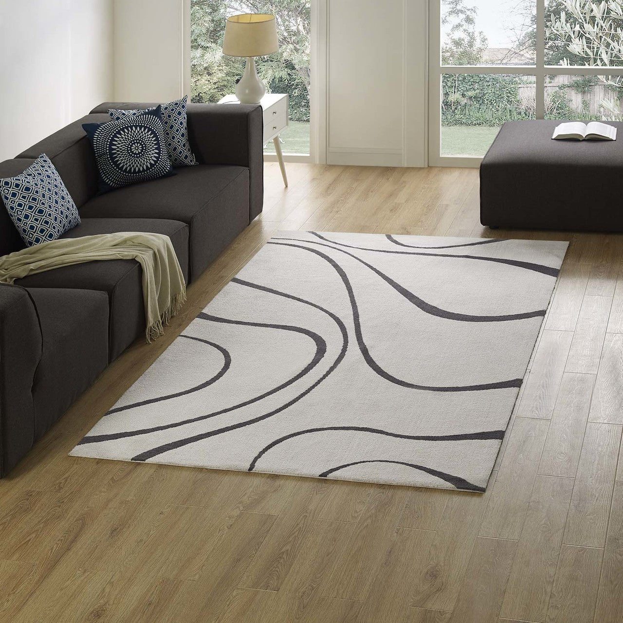 Therese Abstract Swirl 5x8 Area Rug, Fabric, Multi Grey Gray 14732