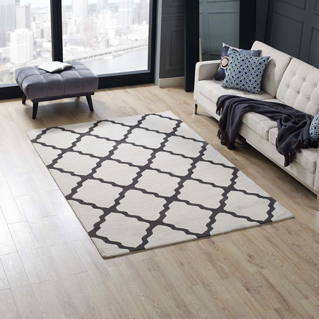 Marja Moroccan Trellis 5x8 Area Rug, Fabric, Multi Grey Gray 14740