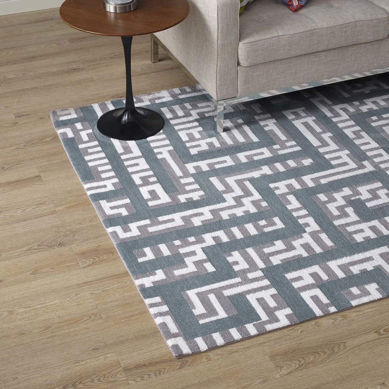 Nahia Geometric Maze 5x8 Area Rug, Fabric, Multi Grey Gray 14770