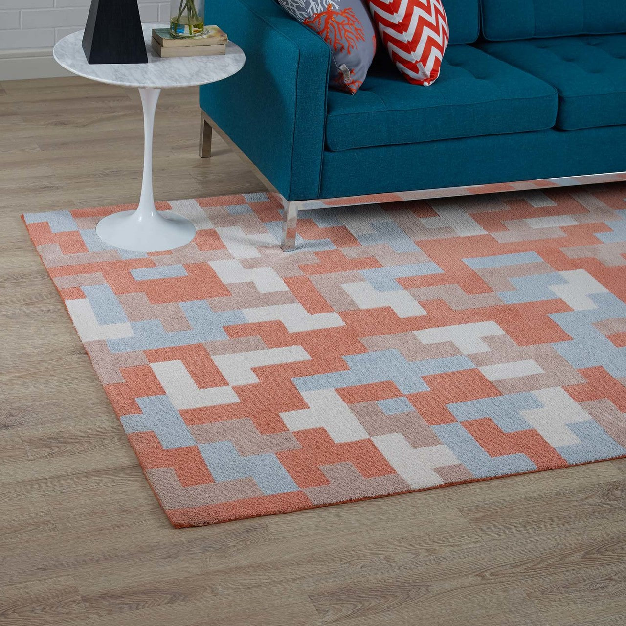Andela Interlocking Block Mosaic 5x8 Area Rug, Fabric, Multi Orange 14784