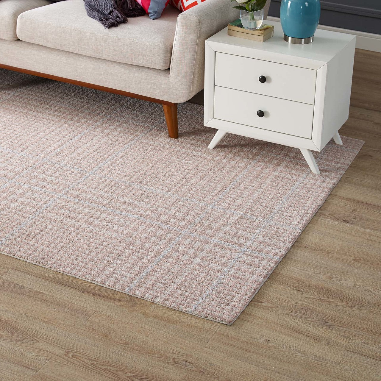 Kaja Abstract Plaid 5x8 Area Rug, Fabric, Multi Red 14796