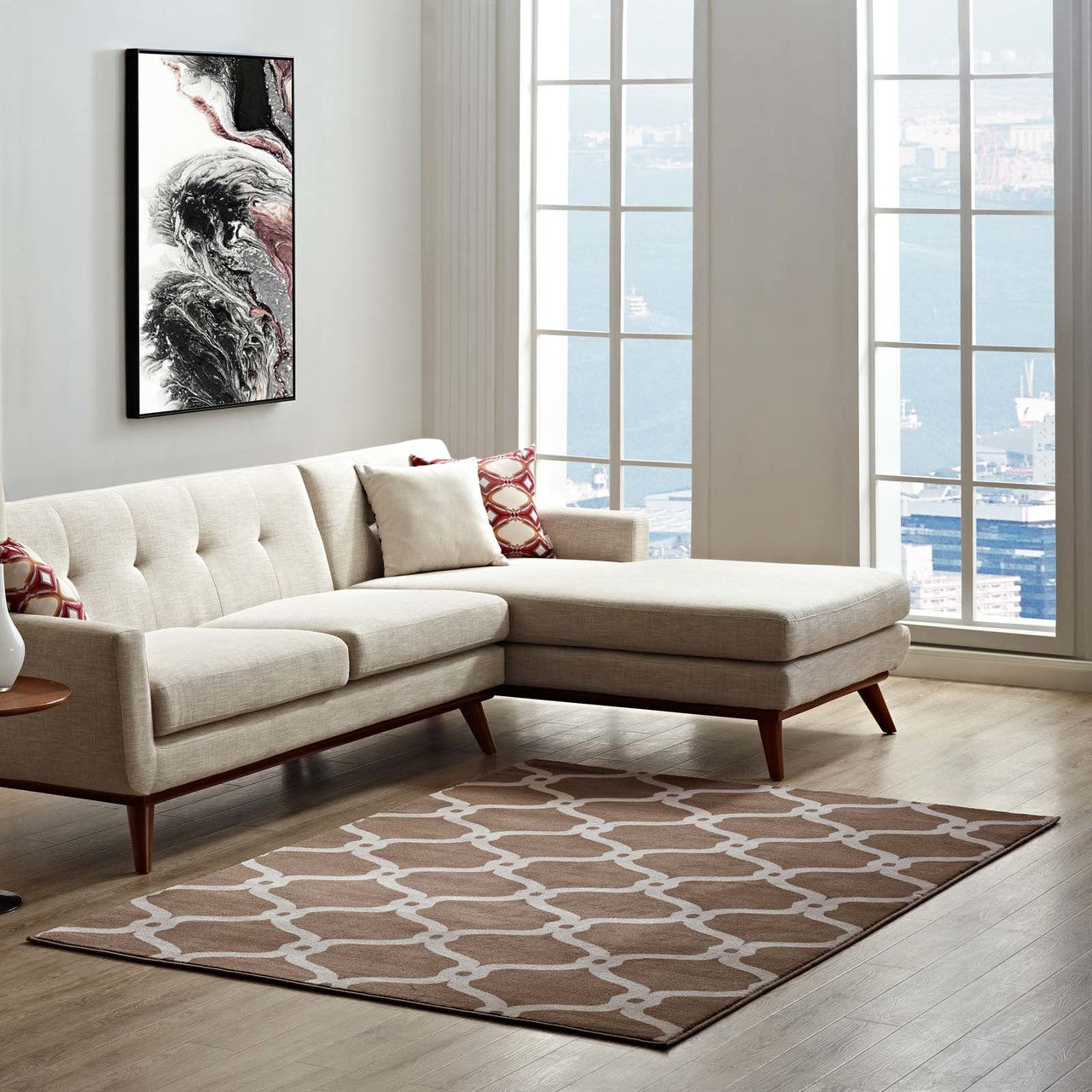 Beltara Chain Link Transitional Trellis 5x8 Area Rug, Fabric, Multi Brown 14893