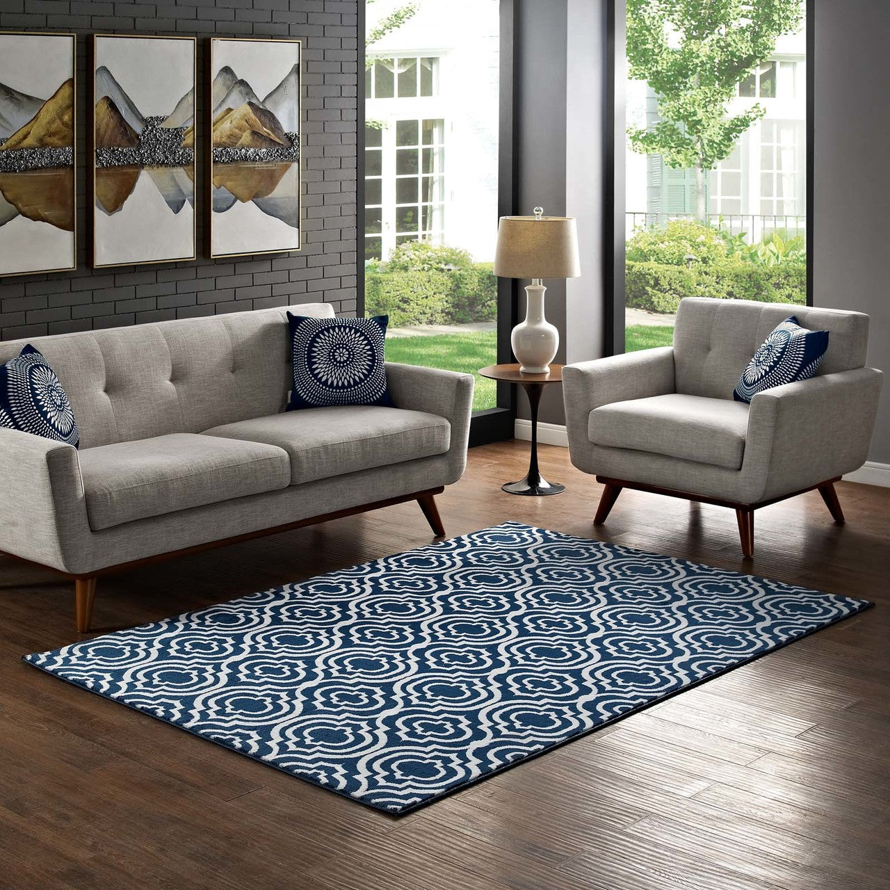 Frame Transitional Moroccan Trellis 8x10 Area Rug, Fabric, Multi Navy Blue 14904