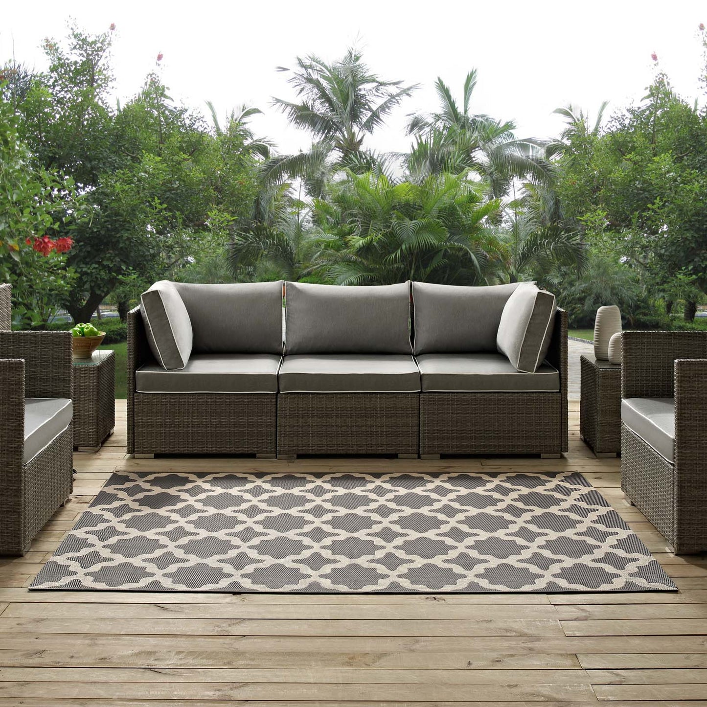 Cerelia Moroccan Trellis 9x12 Indoor and Outdoor Area Rug, Grey Gray and Beige, 23098