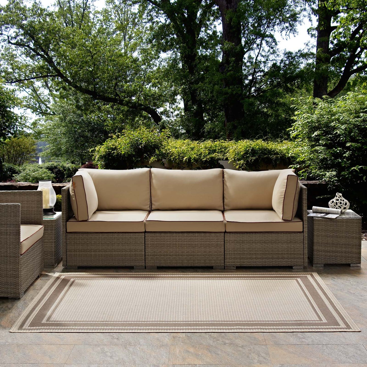 Rim Solid Border 4x6 Indoor and Outdoor Area Rug, Beige, 23103