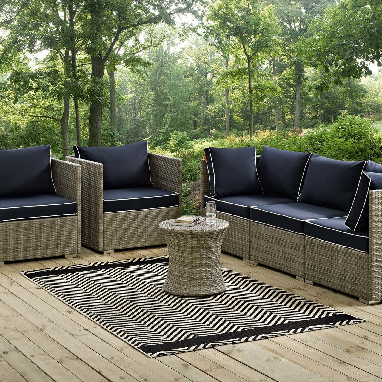 Optica Chevron With End Borders 5x8 Indoor and Outdoor Area Rug, Fabric, Multi Black 14949
