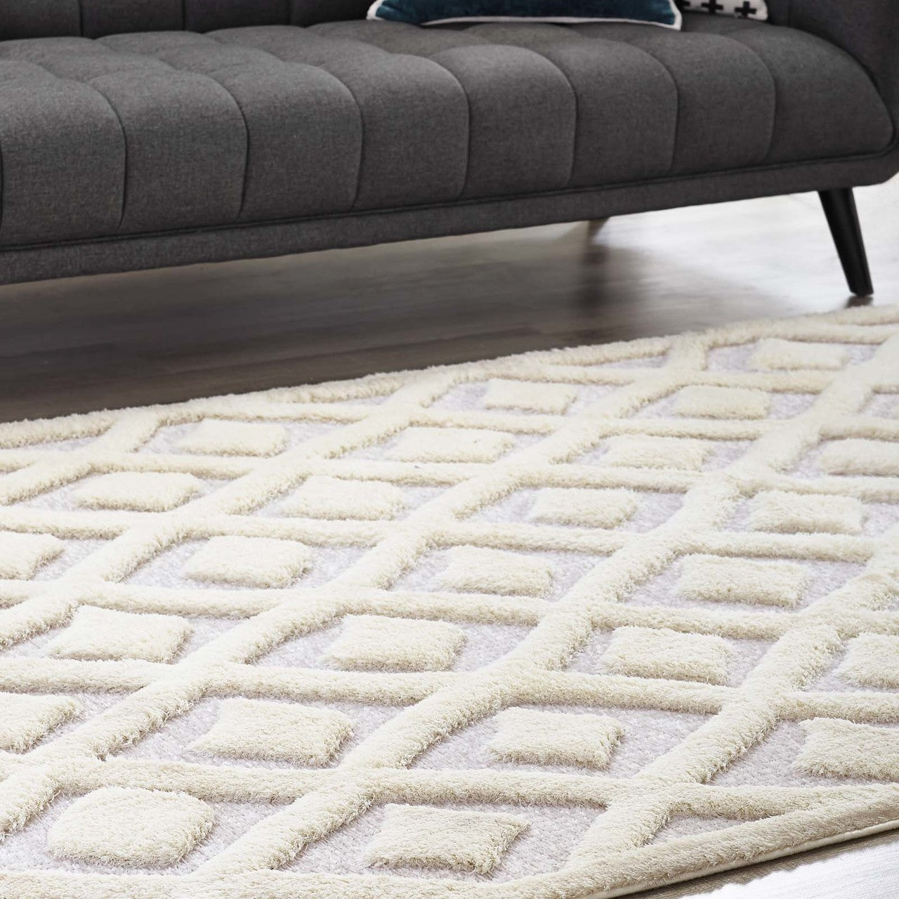 Morsel Abstract Diamond Lattice 5x8 Shag Area Rug, Fabric, Multi Grey Gray 15009
