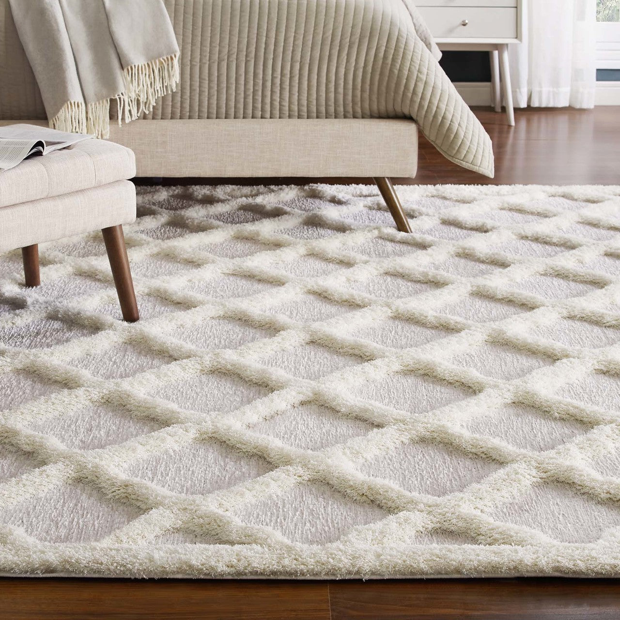 Regale Abstract Moroccan Trellis 5x8 Shag Area Rug, Fabric, Multi Grey Gray 15013