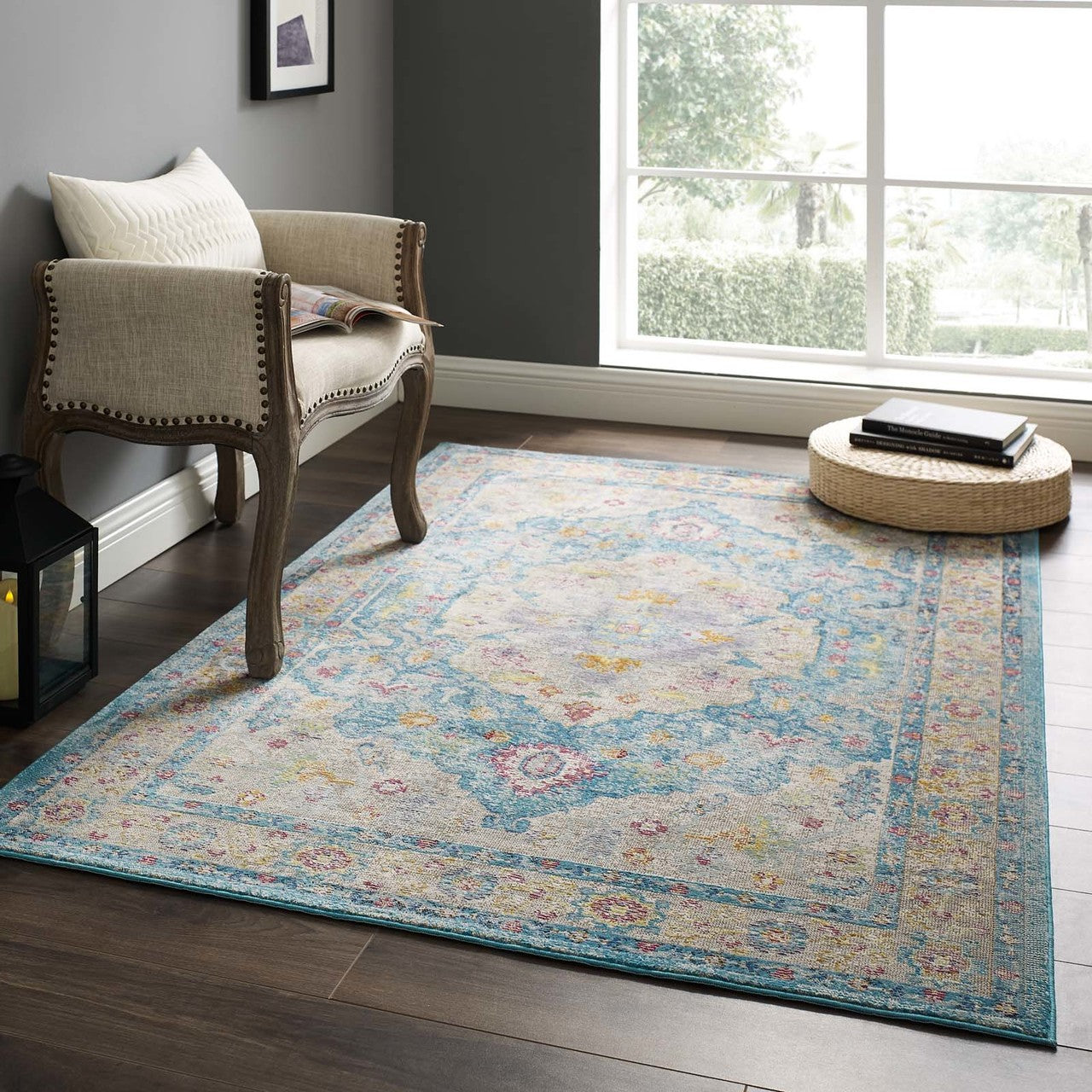 Success Anisah Distressed Vintage Floral Persian Medallion 4x6 Area Rug, Fabric, Multi Blue 15603