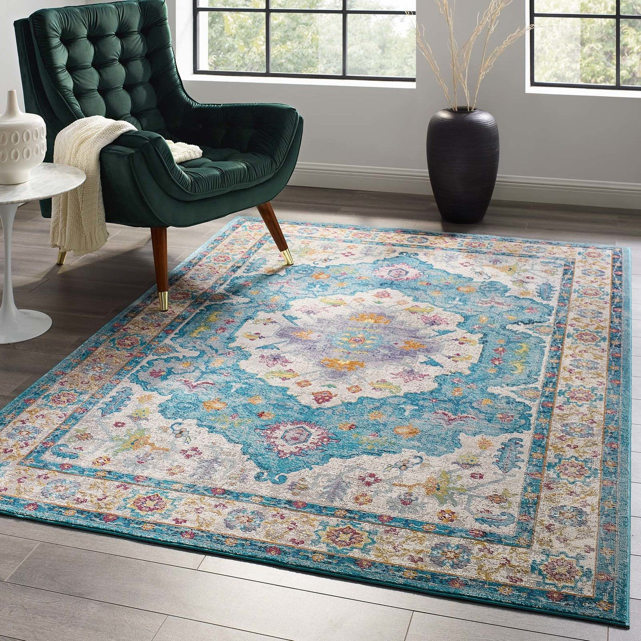 Success Anisah Distressed Vintage Floral Persian Medallion 5x8 Area Rug, Fabric, Multi Blue 15604