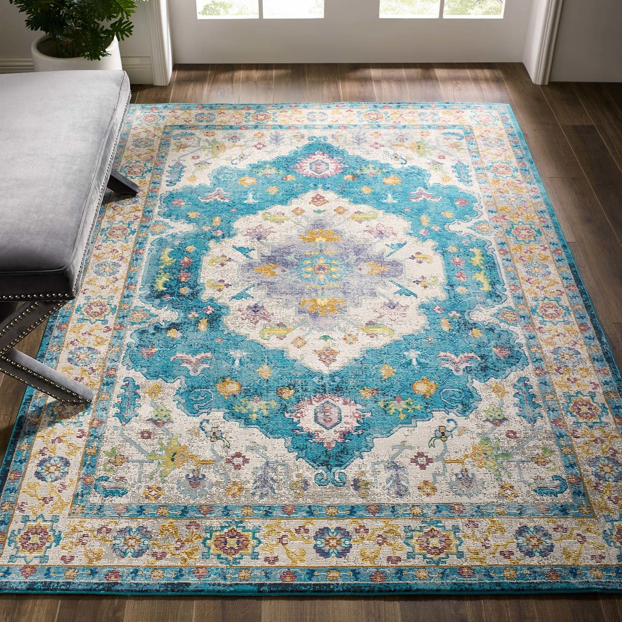 Success Anisah Distressed Vintage Floral Persian Medallion 5x8 Area Rug, Fabric, Multi Blue 15607