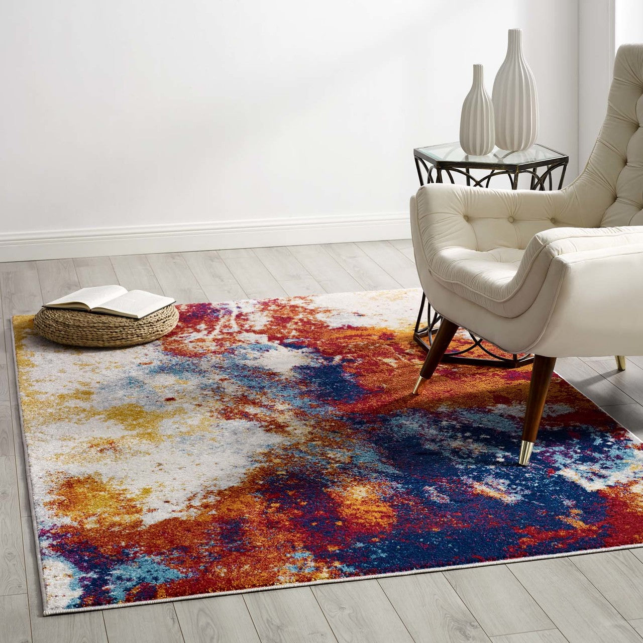 Entourage Adeline Contemporary Modern Abstract 5x8 Area Rug, Fabric, Multi Red 15617