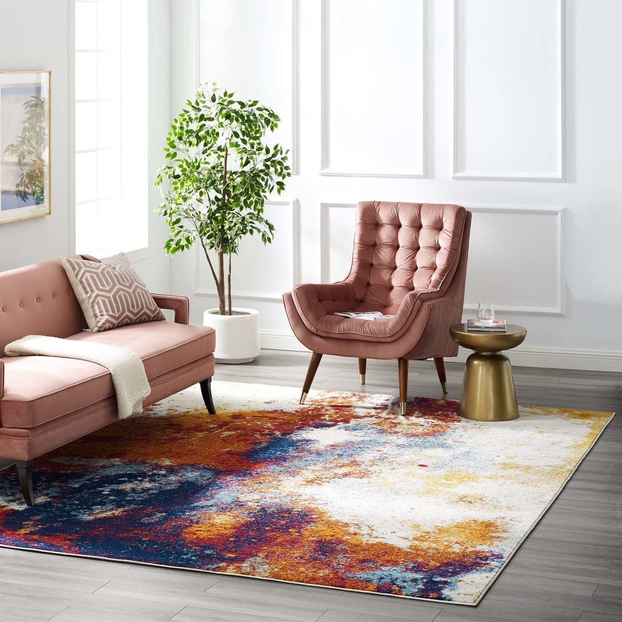 Entourage Adeline Contemporary Modern Abstract 8x10 Area Rug, Fabric, Multi Red 15618
