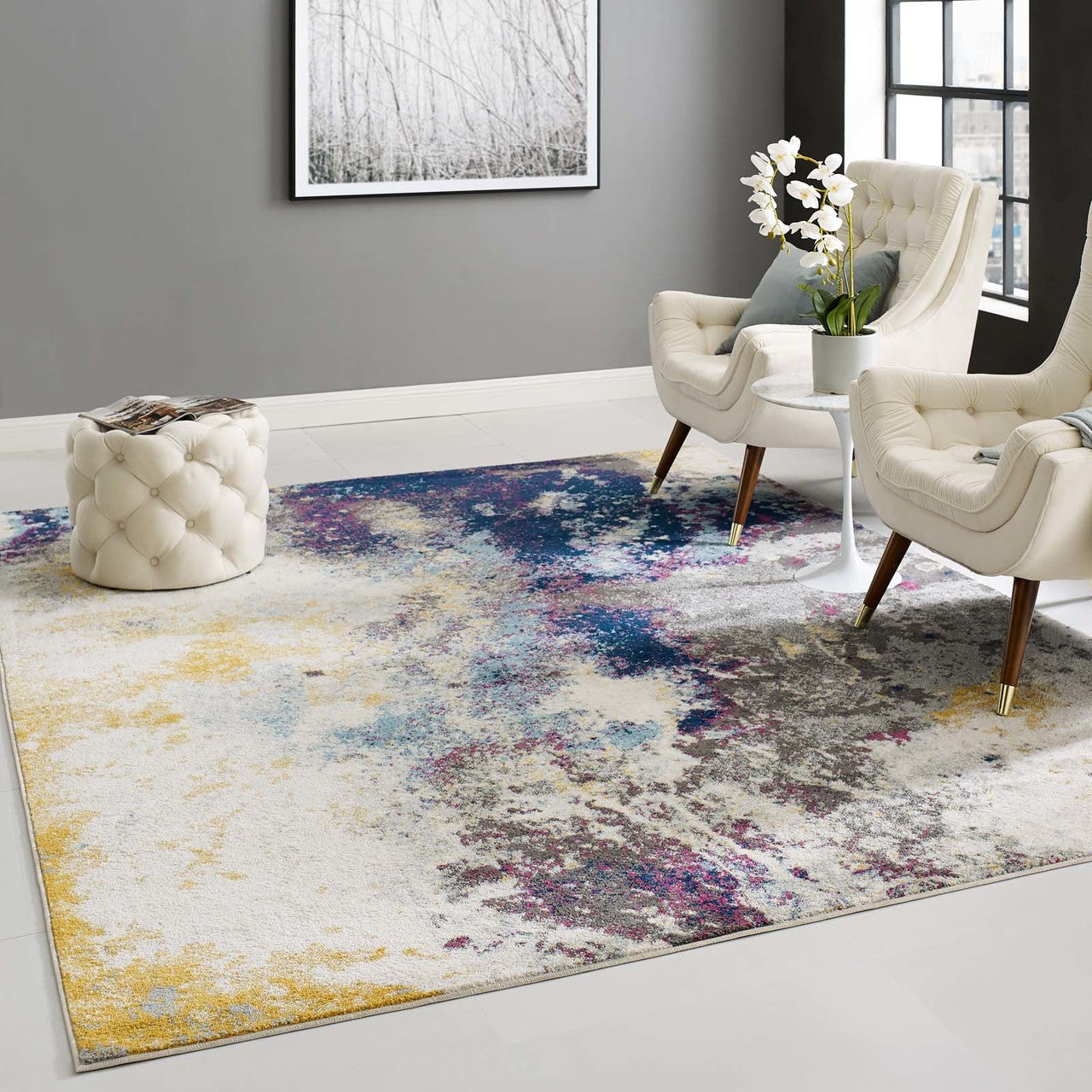 Entourage Adeline Contemporary Modern Abstract 8x10 Area Rug, Fabric, Multi Blue 15620