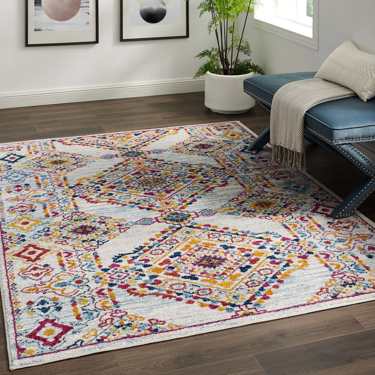 Entourage Khalida Distressed Vintage Floral Lattice 5x8 Area Rug, Fabric, Antique Orange 15627