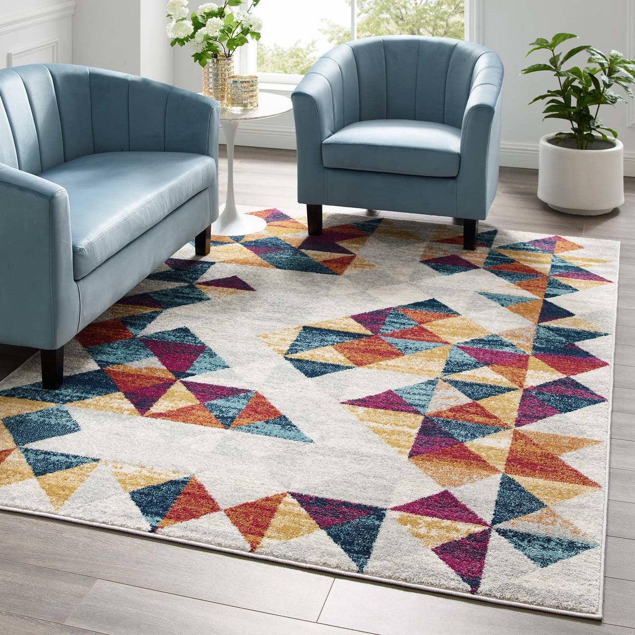 Entourage Elettra Distressed Geometric Triangle Mosaic 5x8 Area Rug, Fabric, Multi Colorful 15653