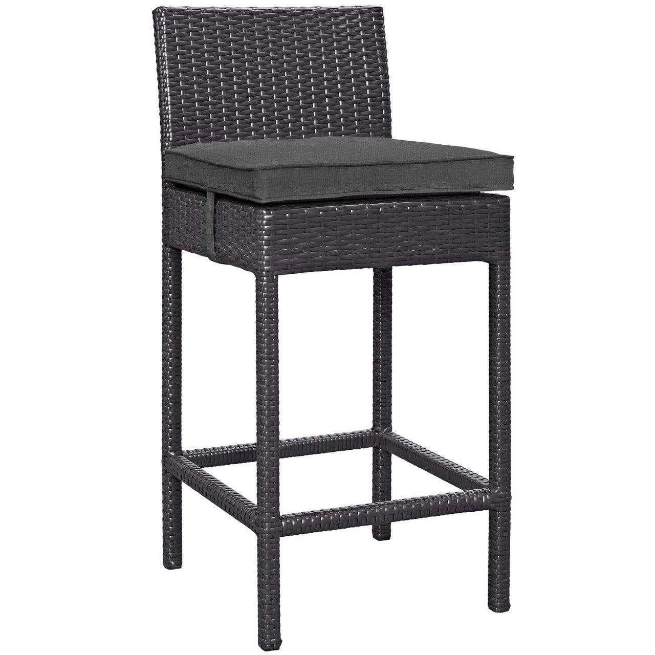 Convene Outdoor Patio Fabric Bar Stool, Rattan Wicker, Grey Gray 13209