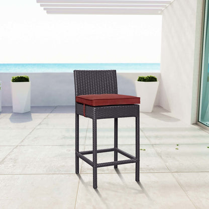 Convene Outdoor Patio Fabric Bar Stool, Rattan Wicker, Red 13210