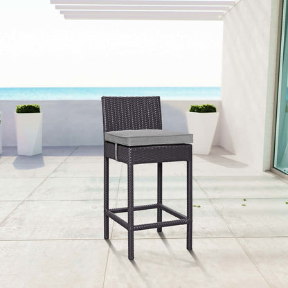 Convene Outdoor Patio Fabric Bar Stool, Rattan Wicker, Grey Gray 13212