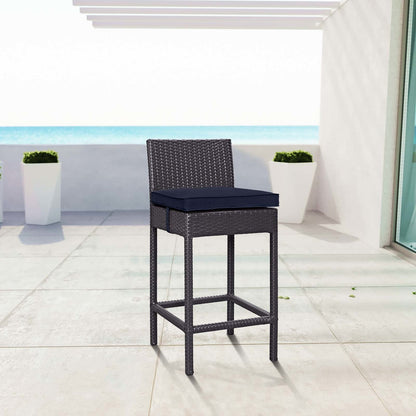 Convene Outdoor Patio Fabric Bar Stool, Rattan Wicker, Navy Blue 13213