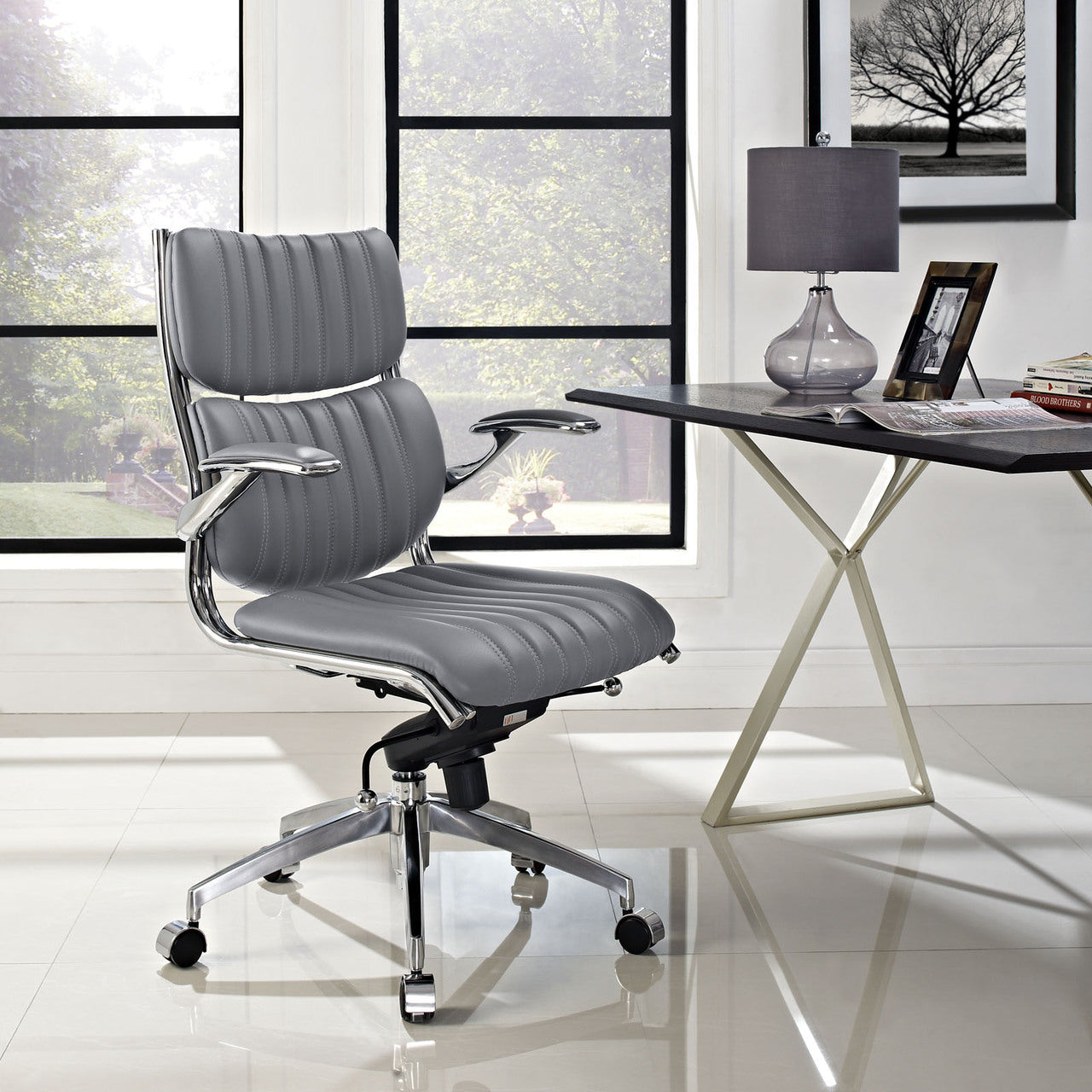 Escape Mid Back Office Chair, Grey Faux Leather