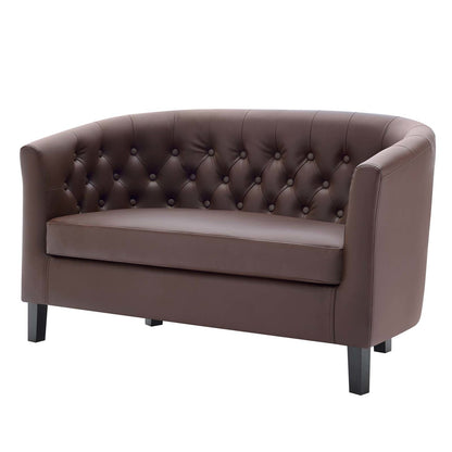 Prospect Upholstered Vinyl Loveseat, Faux Vinyl Leather, Brown 15263