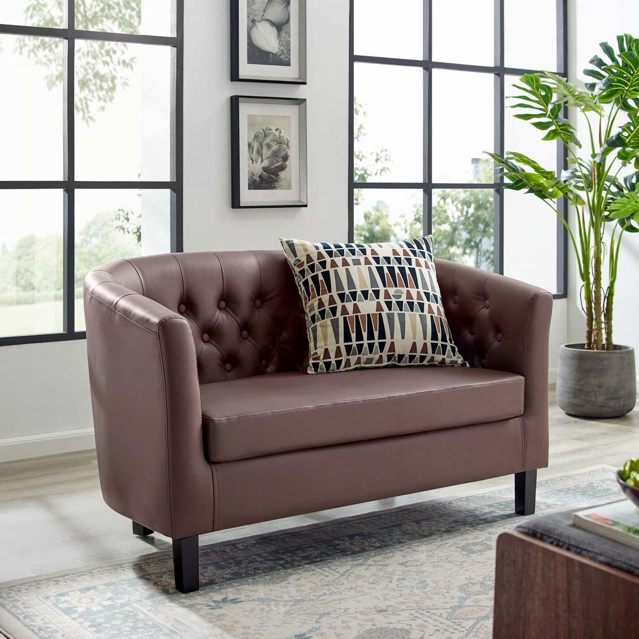 Prospect Upholstered Vinyl Loveseat, Faux Vinyl Leather, Brown 15263