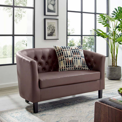 Prospect Upholstered Vinyl Loveseat, Faux Vinyl Leather, Brown 15263