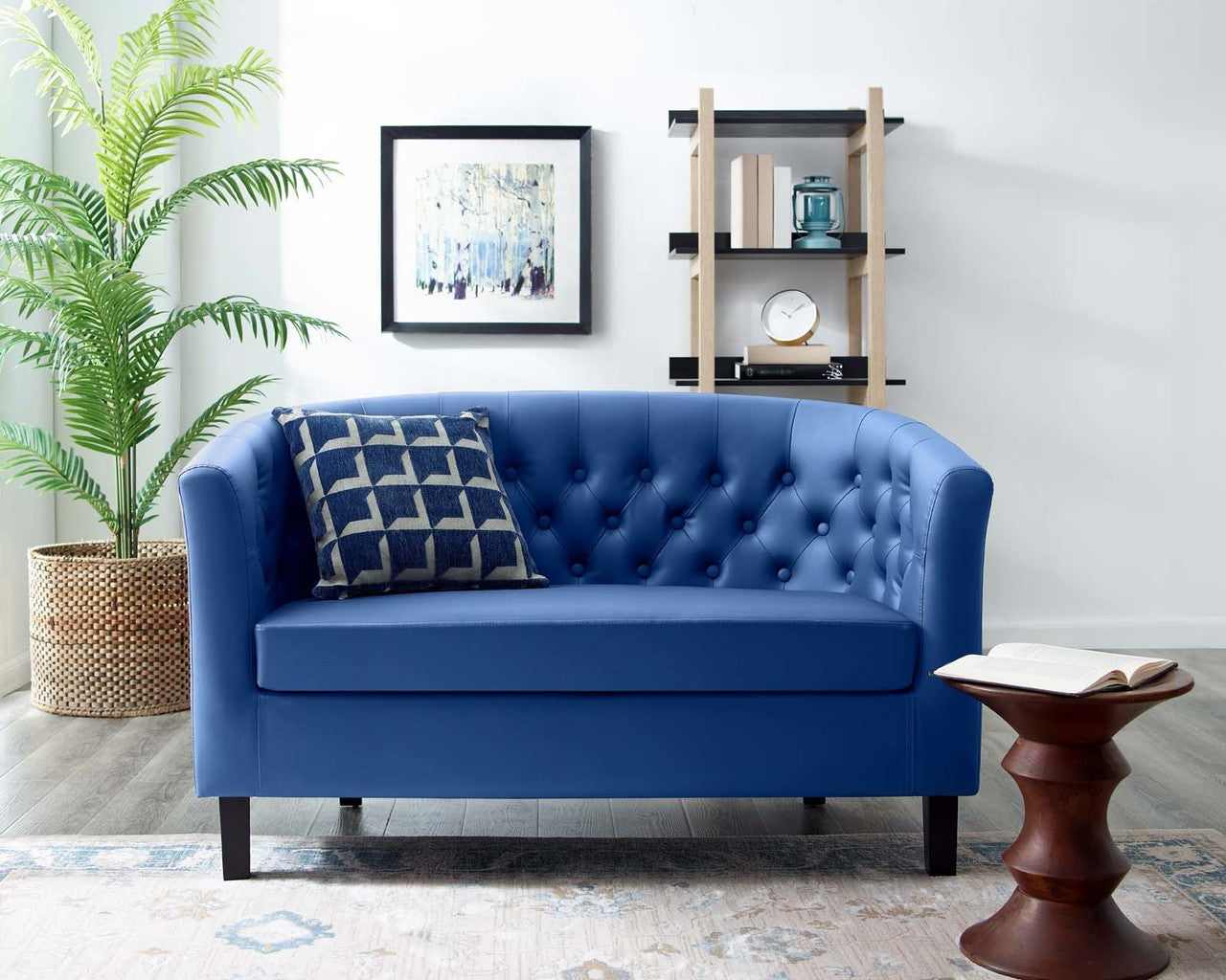Prospect Upholstered Vinyl Loveseat, Faux Vinyl Leather, Navy Blue 15265