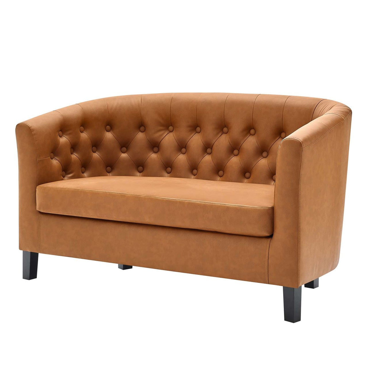 Prospect Upholstered Vinyl Loveseat, Faux Vinyl Leather, Tan Brown 15266