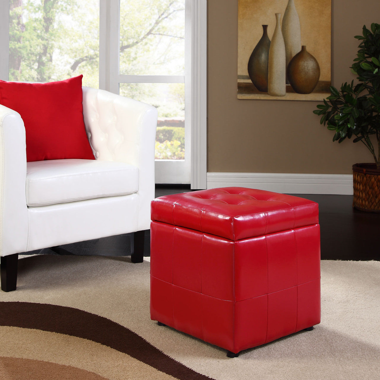 Volt Storage Ottoman in Red