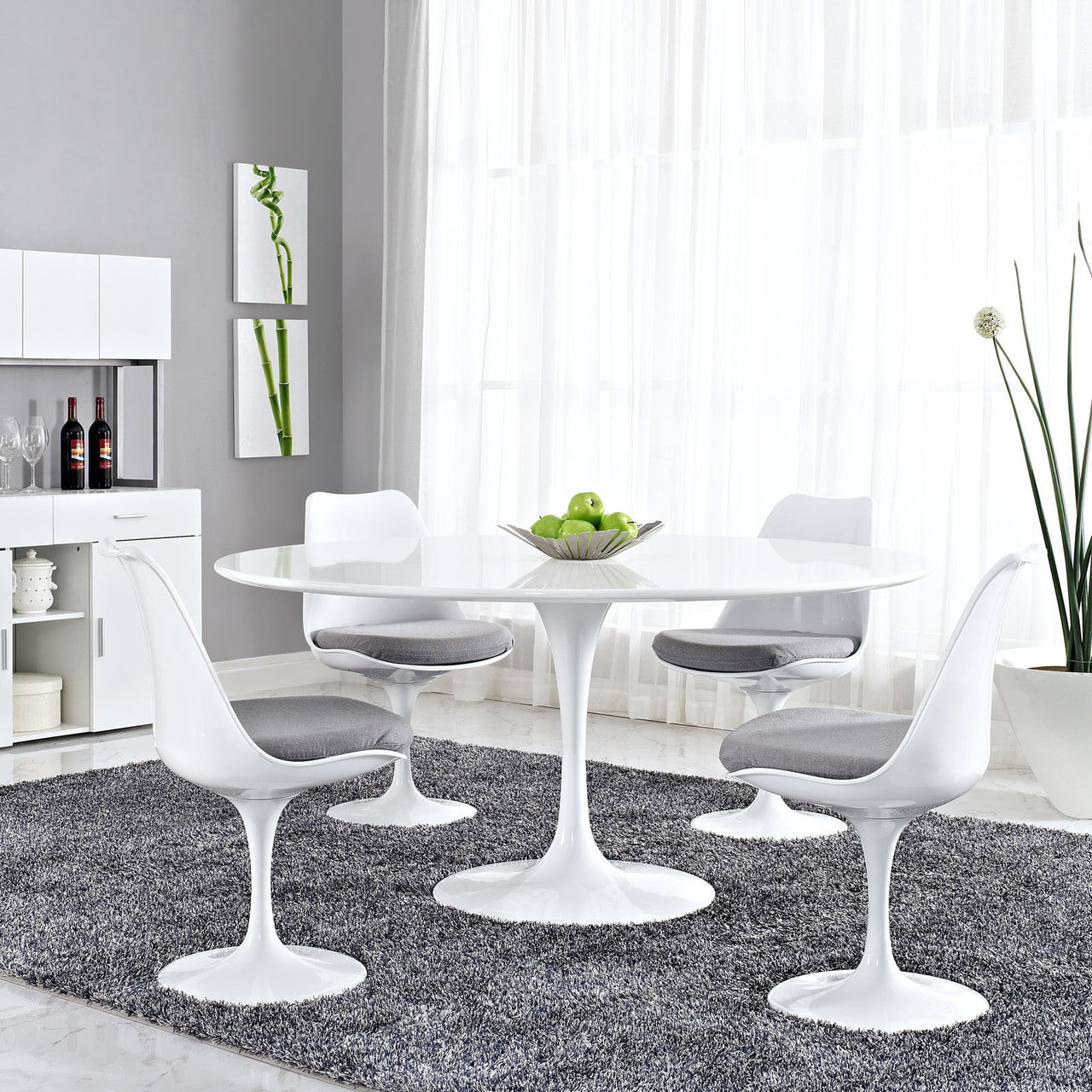 Lippa 60" Wood Top Dining Table, White Aluminum