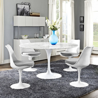 Lippa 54" Artificial Marble Dining Table, White Metal