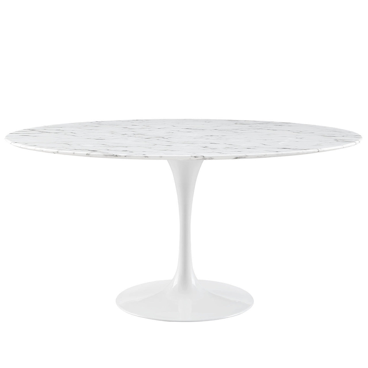 Lippa 60" Artificial Marble Dining Table, White Metal