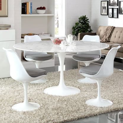 Lippa 60" Artificial Marble Dining Table, White Metal