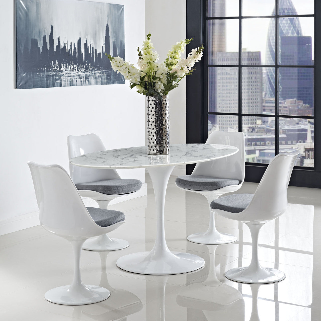 Lippa 60" Oval-Shaped Dining Table in White EEI-1135-WHI