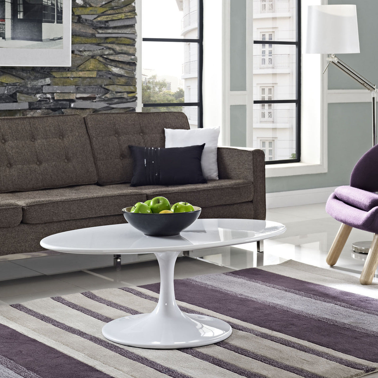 Lippa 42" Oval-Shaped Coffee Table in White