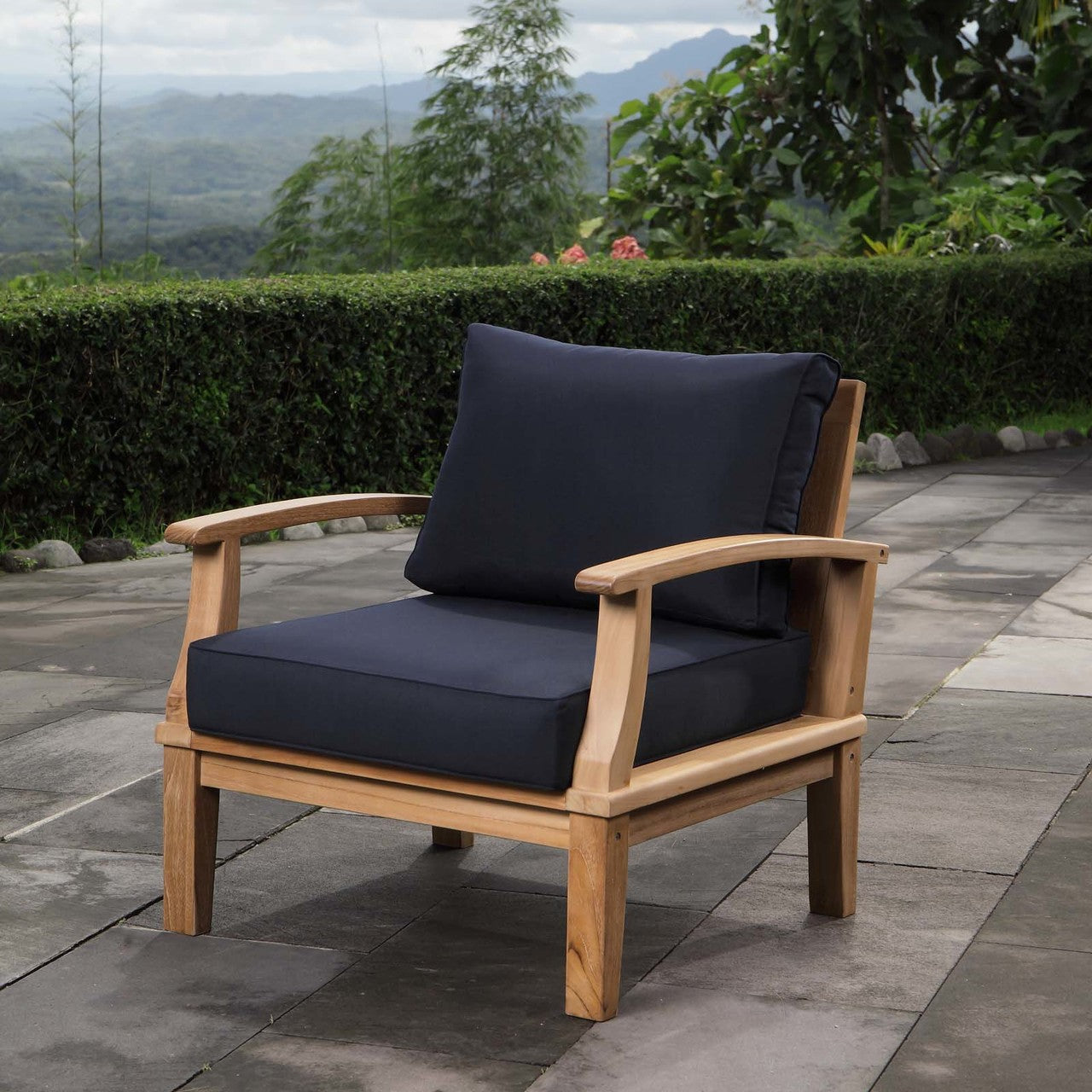 Marina Outdoor Patio Teak Armchair, Wood, Navy Blue 13223
